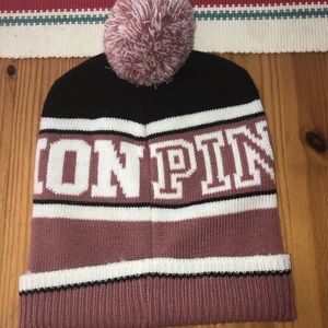 PINK brand puff ball hat